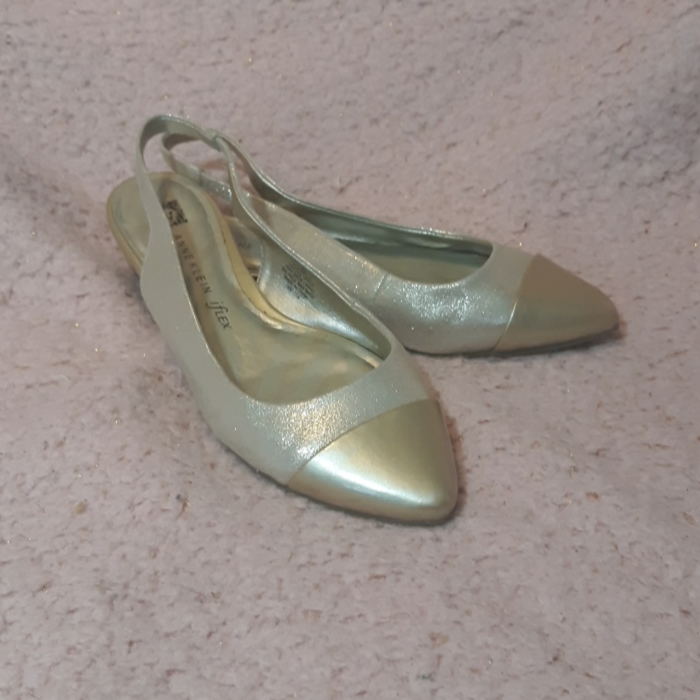 Anne Klein womens gold flats with strap slip ons
